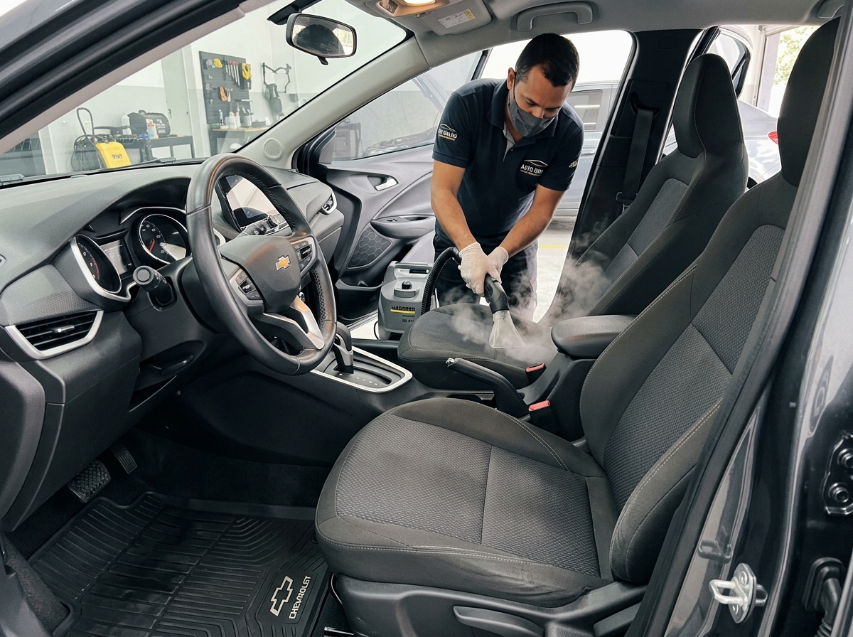 Higienização a vapor de bancos automotivos e interior do veículo