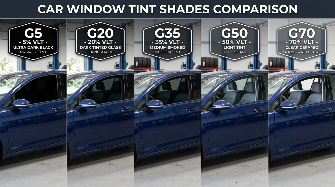 Comparativo de tonalidades Insulfilm G5, G20, G35, G50 e G70 em carro popular